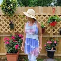 Load image into Gallery viewer, Floral &amp; Blue Tie Dye Upcycled Tunic Dress: Size Medium
