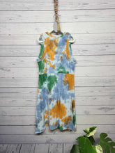 Load image into Gallery viewer, Blue &amp;Green Tie Dye Upcycled Tunic Dress: size Medium