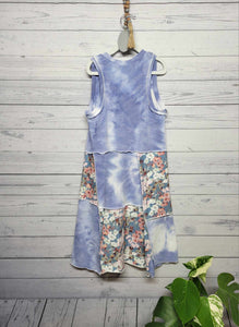 Floral & Blue Tie Dye Upcycled Tunic Dress: Size Medium