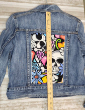 Load image into Gallery viewer, Sugar Skulls Refashioned Denim Jacket size Large