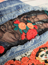 Load image into Gallery viewer, Restyled Lace &amp; Denim Jacket size Women&#39;s small