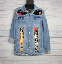 Load image into Gallery viewer, Restyled Lace &amp; Denim Jacket size Women&#39;s small