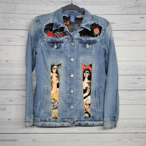 Restyled Lace & Denim Jacket size Women's small