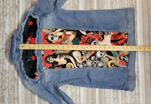 Load image into Gallery viewer, Restyled Lace &amp; Denim Jacket size Women&#39;s small